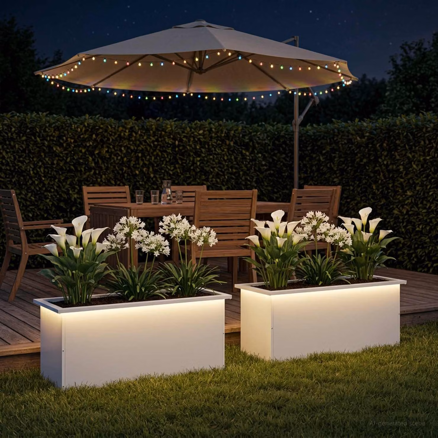 Set di 2 fioriere da giardino con LED vidaXL in acciaio, colore bianco, L: 100 cm, P: 40 cm, H: 40 cm