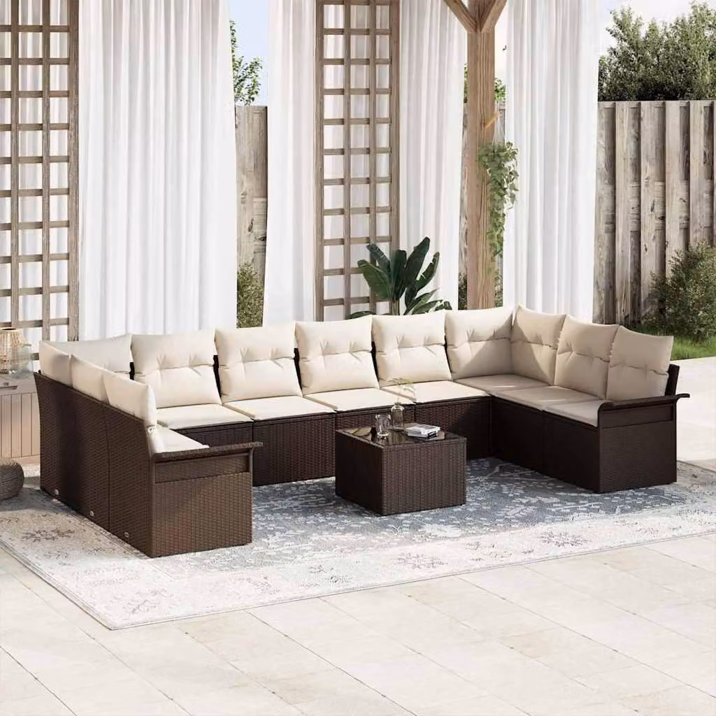Maison Exclusive - Set Divano da Giardino con cuscino 11 pcs Marrone Poly Rattan