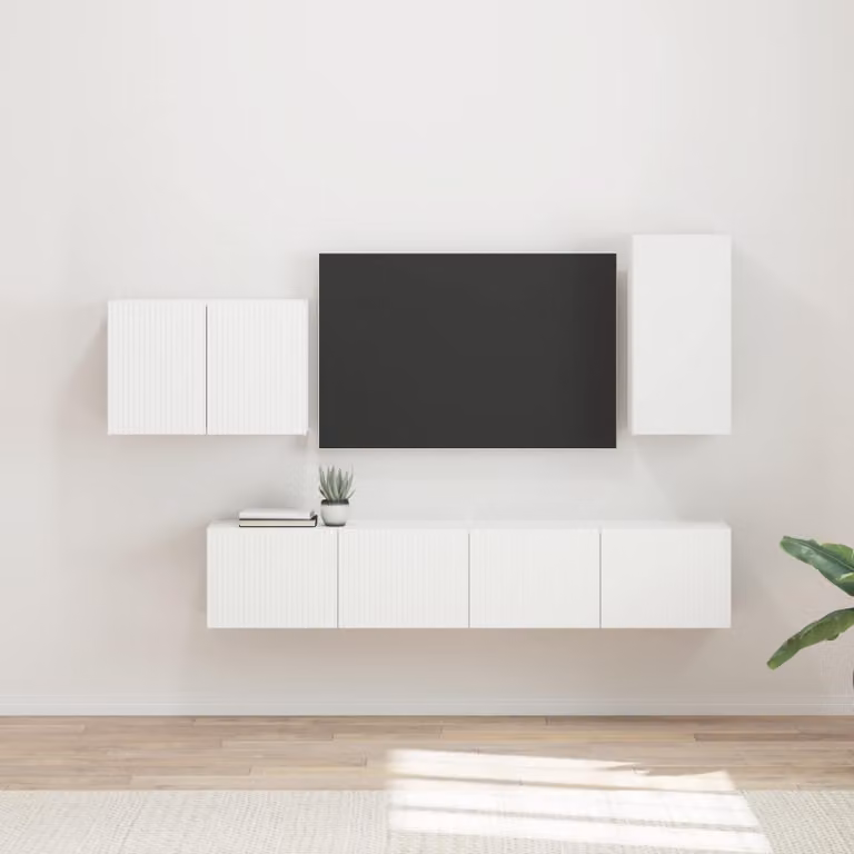 Set di 4 Mobiletti da TV a Parete Moderni vidaXL in Legno e MDF Bianco Opaco