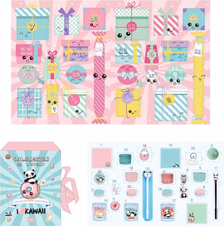 Calendario con sorprese quotidiane, dimensioni 19x13x25 cm, con motivi colorati a tema animali, ideale per l'uso quotidiano