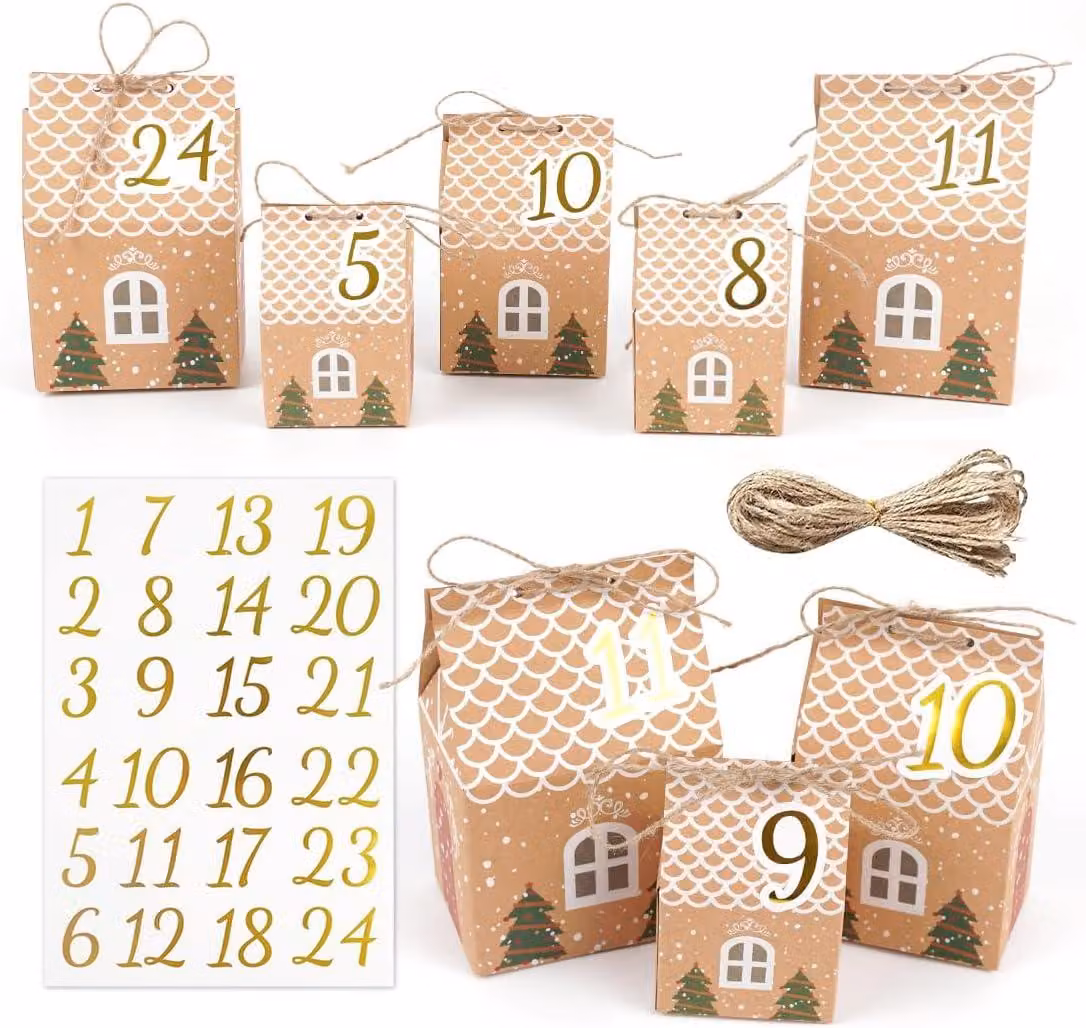 Calendario dell'Avvento da riempire: 24 scatole per il calendario dell'Avvento in 3 dimensioni, con adesivi numerati. Ideale per creare il proprio calendario dell'Avvento personalizzato