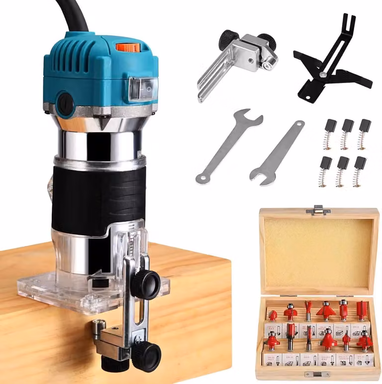 Fresatrice a colonna - 800 W - Velocità regolabile da 2000 a 31000 giri/min - Fresatrice portatile compatta - Azionamento manuale - Colore: blu