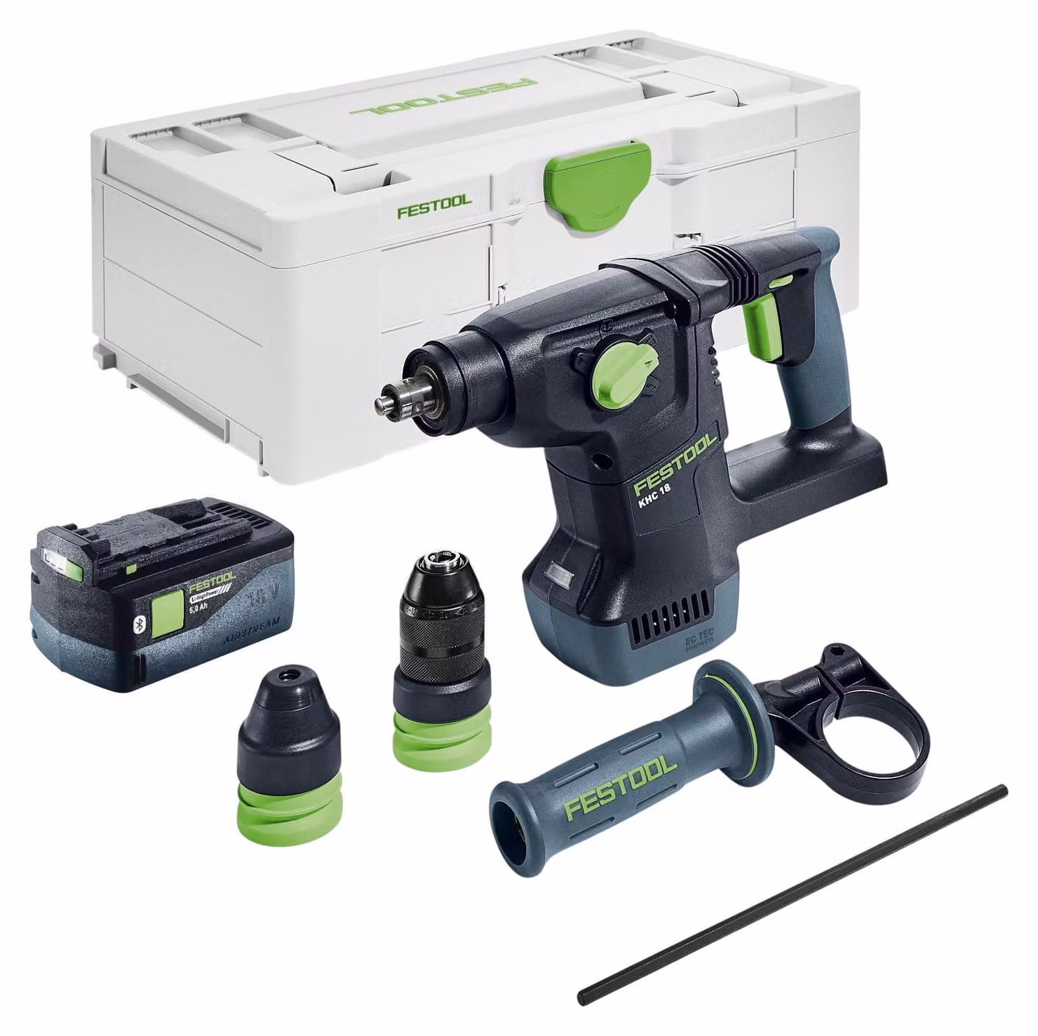 Martello combinato a batteria Festool KHC 18 EB-Basic 18 V 2,6 J SDS-Plus Brushless + 1x batteria ricaricabile 5,0 Ah + Systainer - senza caricabatterie
