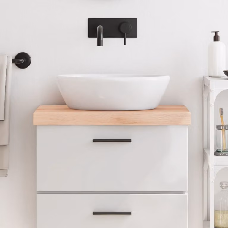 Piano Bagno vidaXL in Legno Massello Non Trattato, Marrone, L: 60 cm, P: 40 cm, H: 2-6 cm