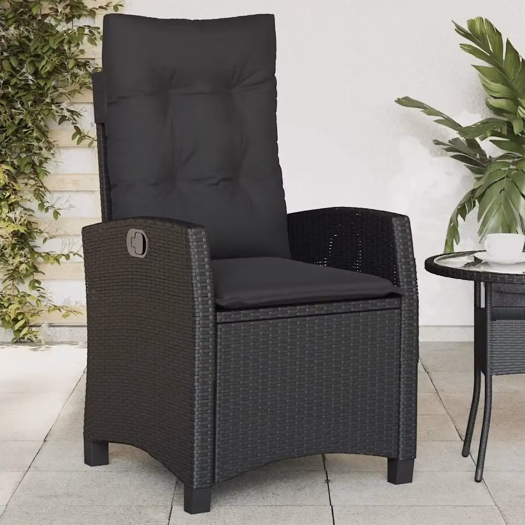 Sedia Reclinabile da Giardino in Polyrattan Nera con Cuscini e Struttura in Metallo – 2