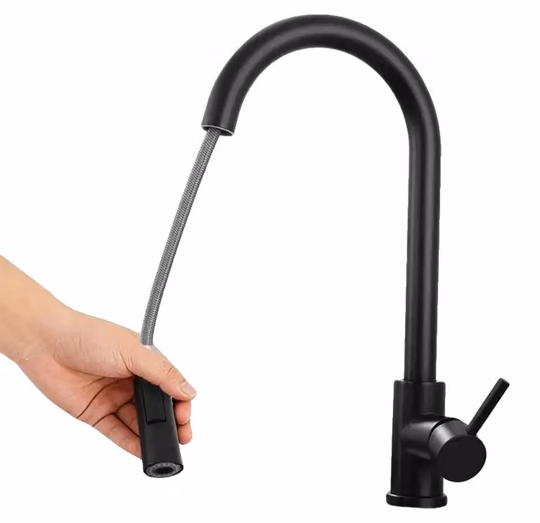 Miscelatore per lavello da cucina, rotazione a 360°, due modalità di erogazione dell'acqua, estensione fino a 50 cm, altezza totale 387 mm, installazione a incasso