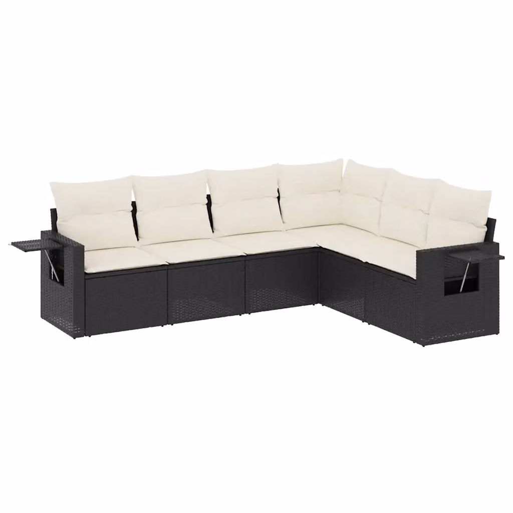 Set Divano da Giardino a L vidaXL 6 pz in Polyrattan Nero con Cuscini e Tavolino – 2