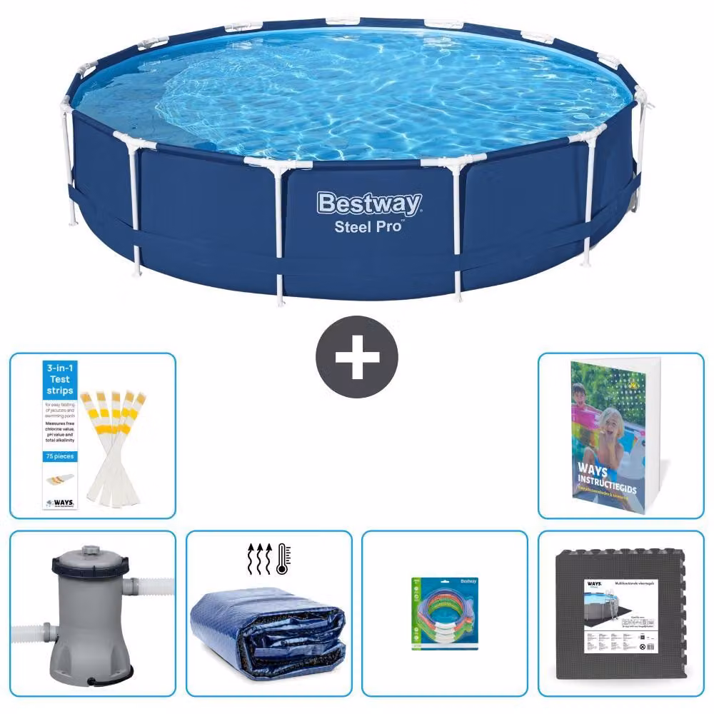 Piscina gonfiabile Bestway Steel Pro, rotonda, dimensioni 396x84 cm, composta da 5 parti, modello S177