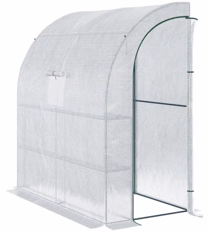 Serra inclinata – Serra da giardino con porte a rullo e finestre | Colore: Bianco | Dimensioni: 100x200x215 cm