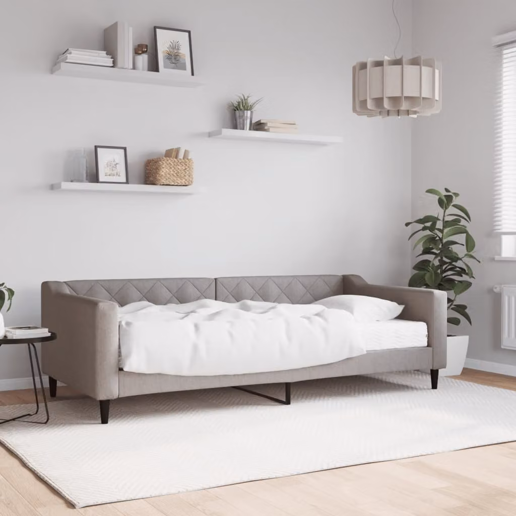 vidaXL Divano Letto con Materasso in Tessuto, Colore Tortora, 90x200 cm