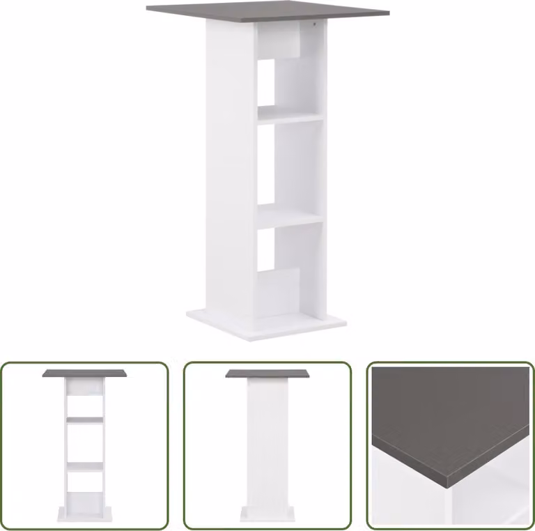 The Living Store Tavolo da bar bianco e grigio antracite 60x60x110 cm