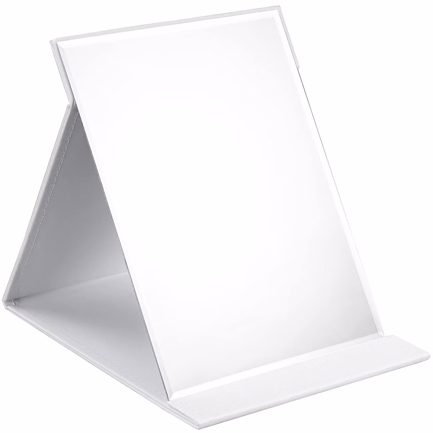 Specchio pieghevole, dimensioni 25x18 cm, rivestito in ecopelle bianca, regolabile