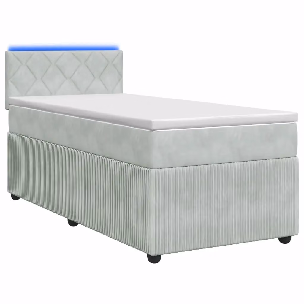 Letto box spring ibrido vidaXL con materasso a molle insacchettate e base contenitore, rivestimento in velluto grigio e bianco, con illuminazione sottostante e porta USB, L/P: 190 x 90 cm – 2