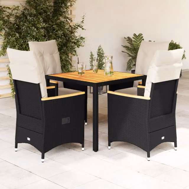 Set da Pranzo da Giardino 5 pz Nero con Cuscini in Polyrattan 3276833