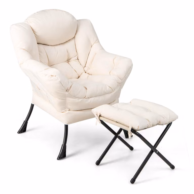 Poltrona COSTWAY con poggiapiedi, poltrona reclinabile con braccioli, tasca laterale e poggiapiedi, poltrona lounge, poltrona da TV, poltrona a orecchie beige