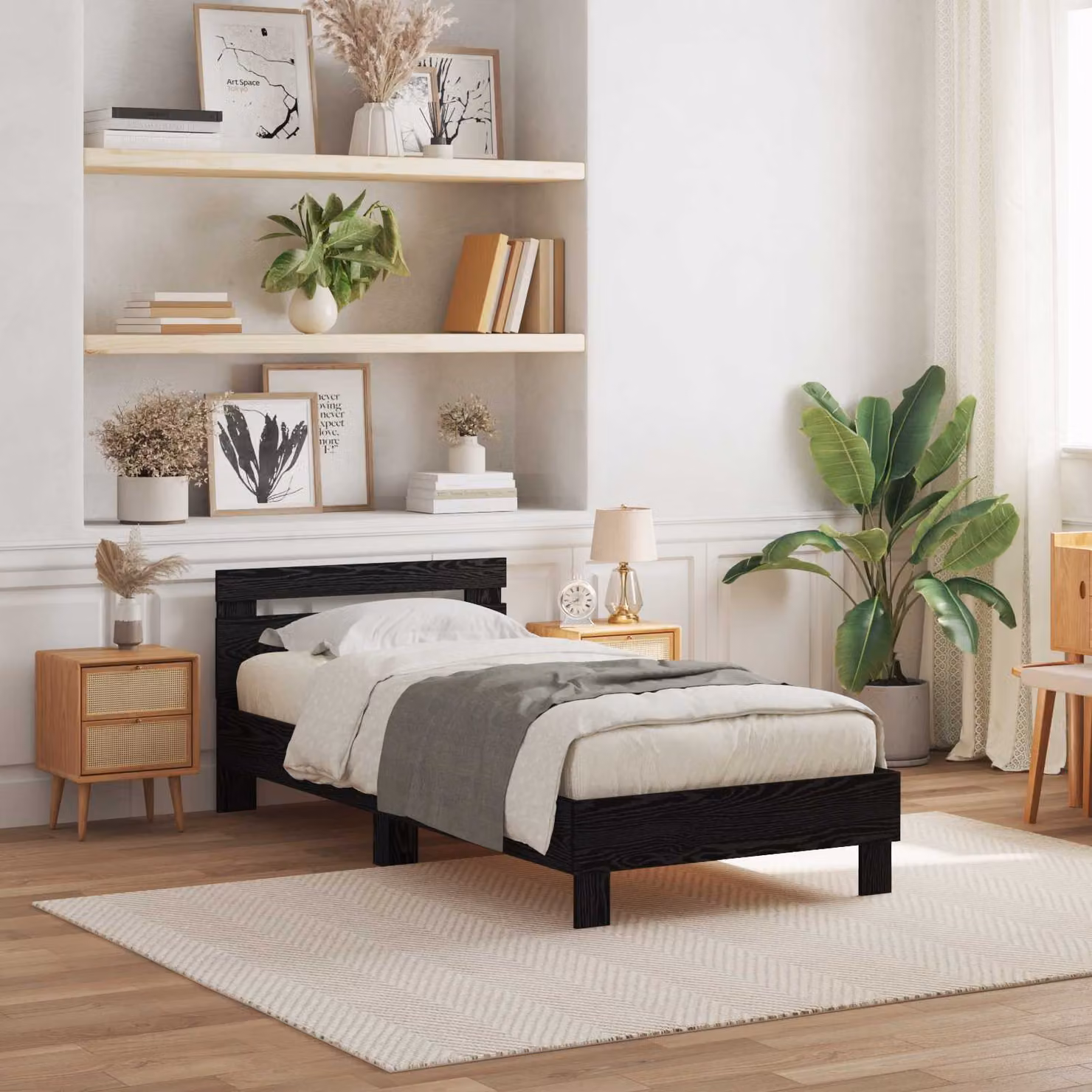 Struttura letto moderna vidaXL in legno Rovere e Nero con strisce LED e porta USB, L/P/H: 190 x 90 x 95,2 cm
