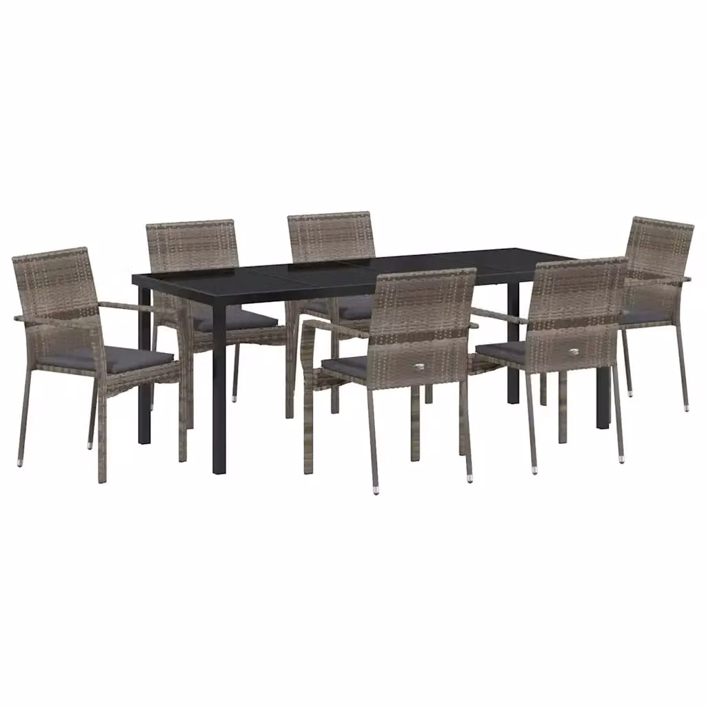 Set da pranzo per giardino e terrazzo vidaXL in polyrattan e vetro grigio, 7 pezzi – 2