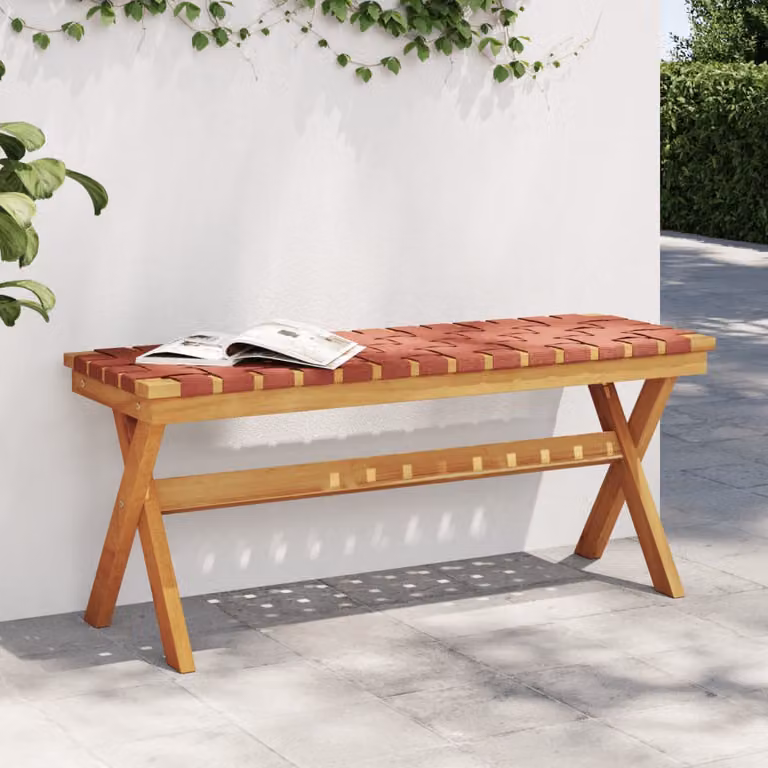 Panca da giardino vidaXL in legno di acacia oliato e tessuto rosso e marrone