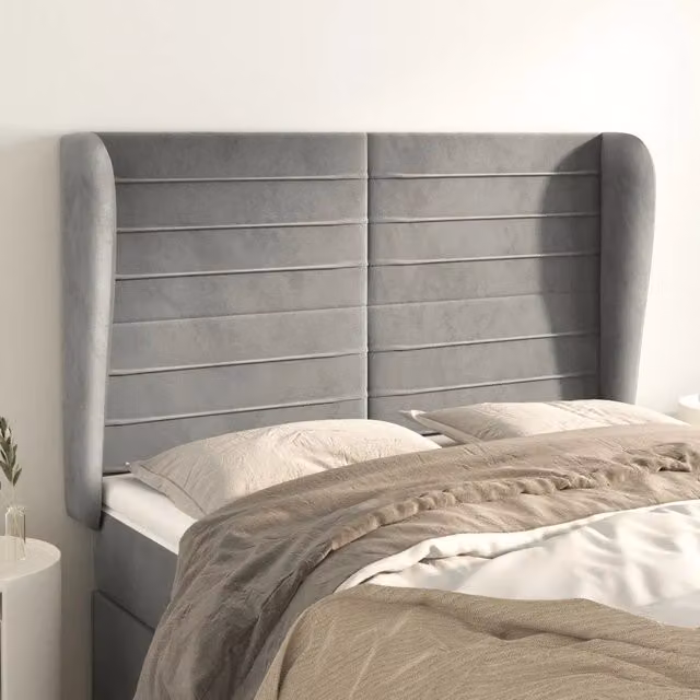 Testiera con Orecchie Design Mania in Velluto Grigio Chiaro L: 147 cm, P: 23 cm, H: 118/128 cm