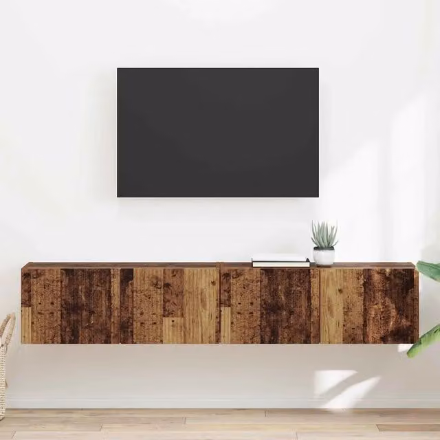 Set di 2 mobili TV da parete vidaXL in legno effetto vintage marrone, L: 60 cm, P: 31 cm, H: 29.5 cm – 1