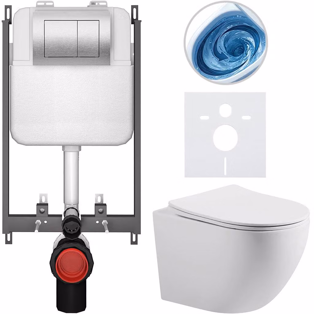 CERANO - Set WC da incasso Cesso - bianco opaco - pulsante Prime/Maxio, argento - da incasso - 49x36 cm