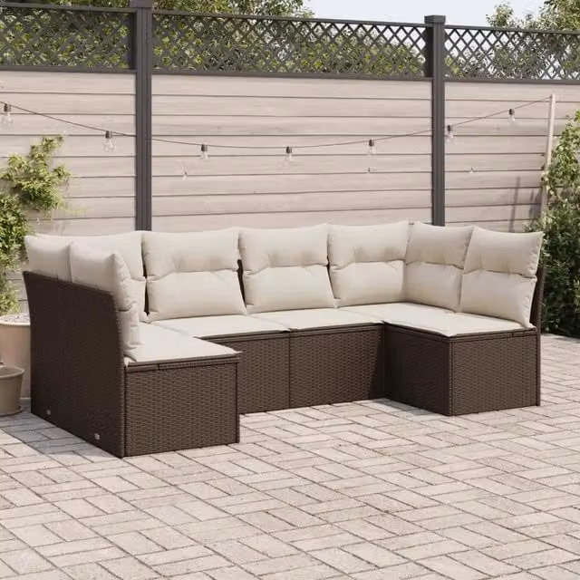 Set Divano da Giardino 6 pz con Cuscini Marrone in Polyrattan 3217393