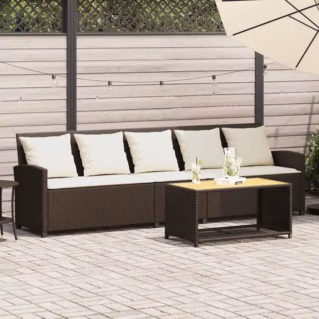 Divano da Giardino a 5 Posti con Cuscini in Polyrattan Marrone 4104113