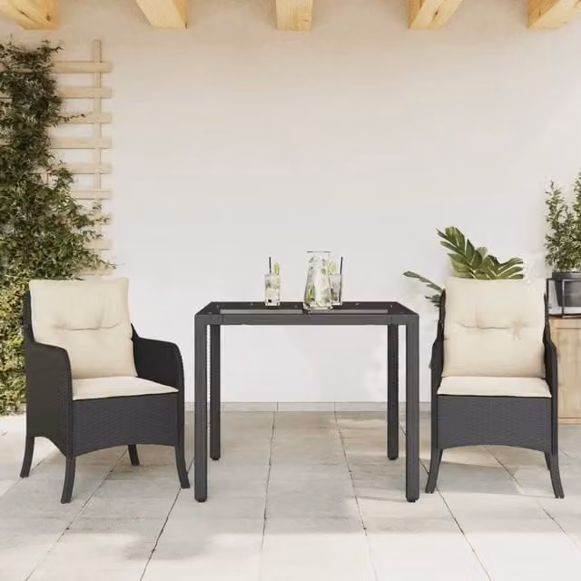 Set da Pranzo da Giardino 3 pz con Cuscini Nero in Polyrattan 3211842