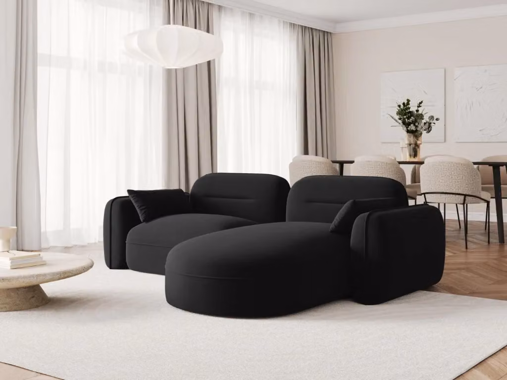 Divano angolare modulare Sydney Cosmopolitan Design a 3 posti in velluto nero con orientamento destro L/P/H: 230 x 140 x 86 cm – 2