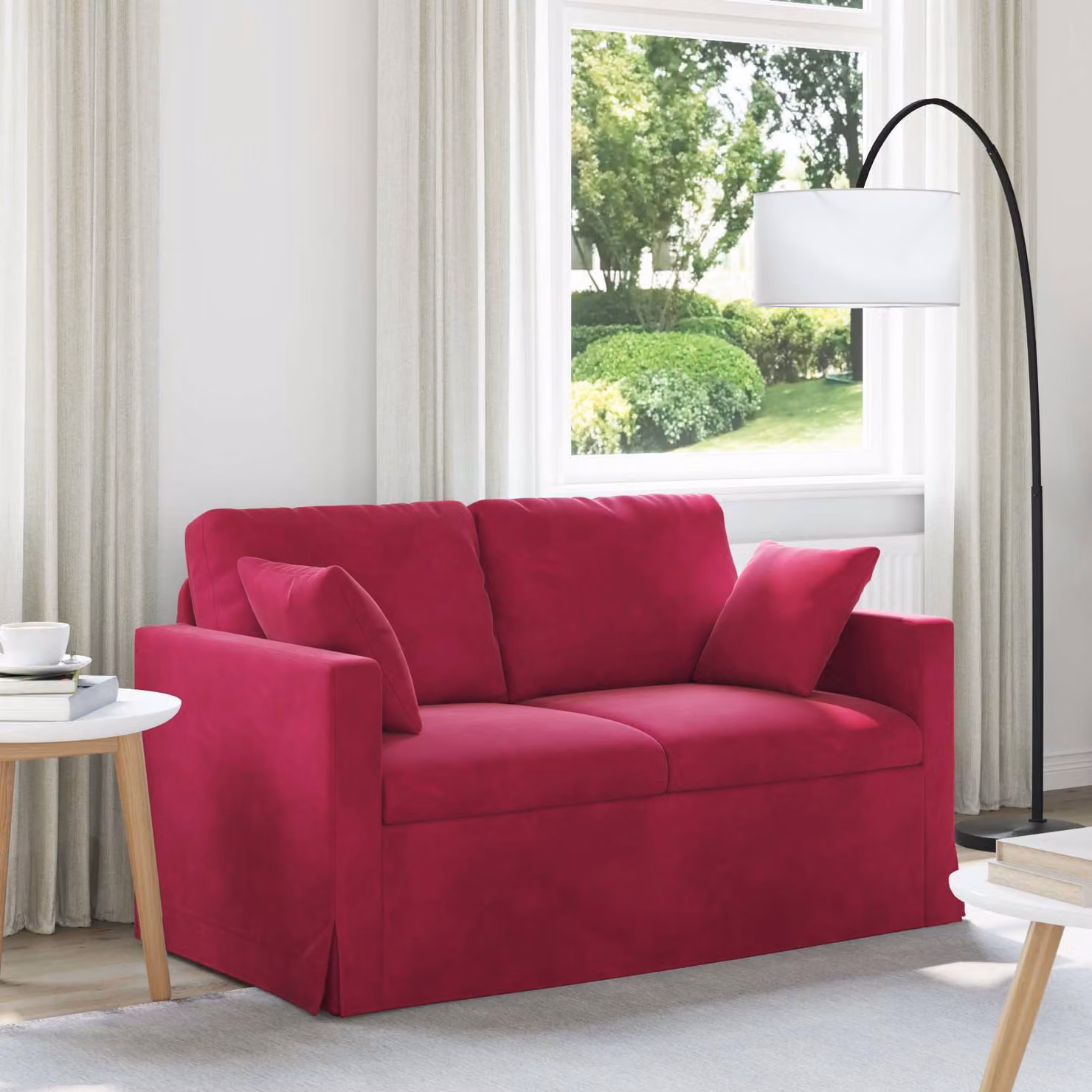 Divano vidaXL in velluto rosso con cuscini decorativi e coperture rimovibili L: 138 cm, P: 78 cm, H: 80 cm – 1
