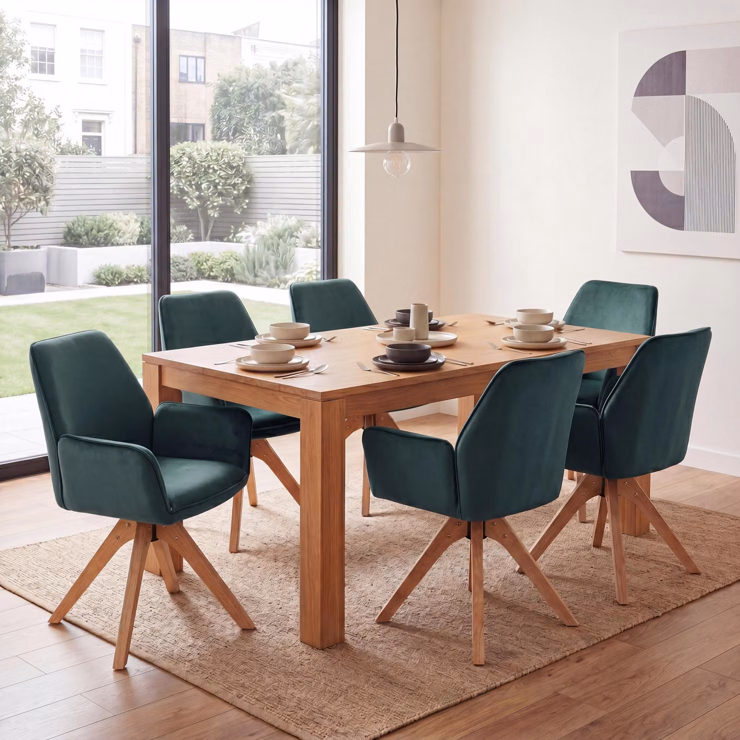 Set da 6 sedie da pranzo MCW-G67, sedie da tavolo da pranzo e da cucina con braccioli, girevoli, in legno e velluto 320 g/m² MVG ~ verde