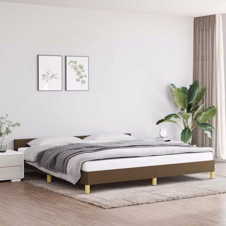 vidaXL Giroletto senza materasso in tessuto marrone scuro con doghe in legno L/P: 200 x 200 cm