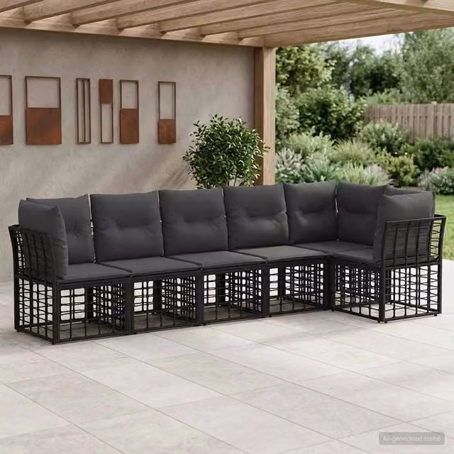 Set Divano da Giardino 6 pz Nero polyrattan 3437471