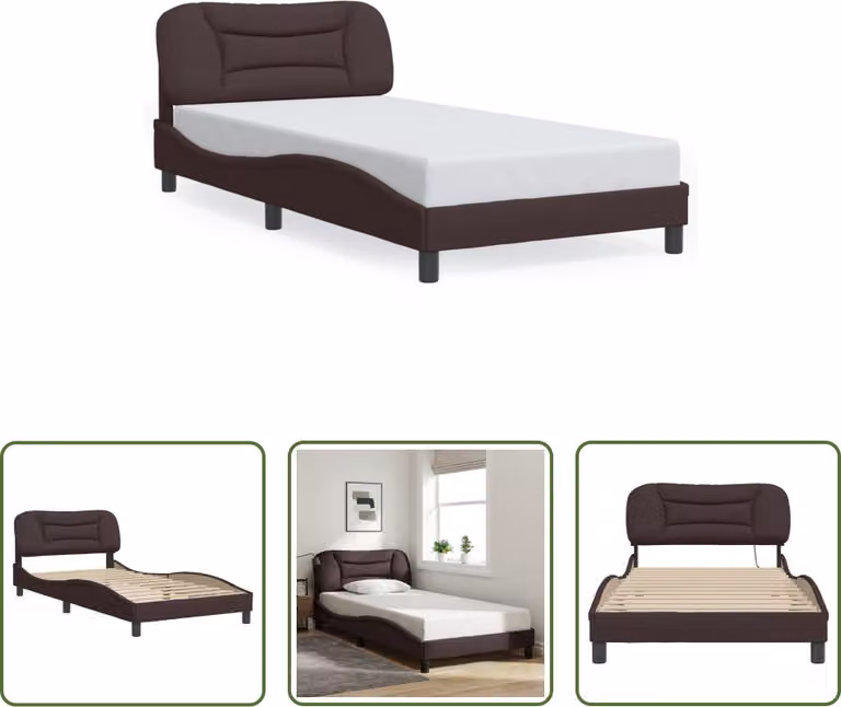 The Living Store Struttura letto con testiera in tessuto marrone scuro 100x200 cm