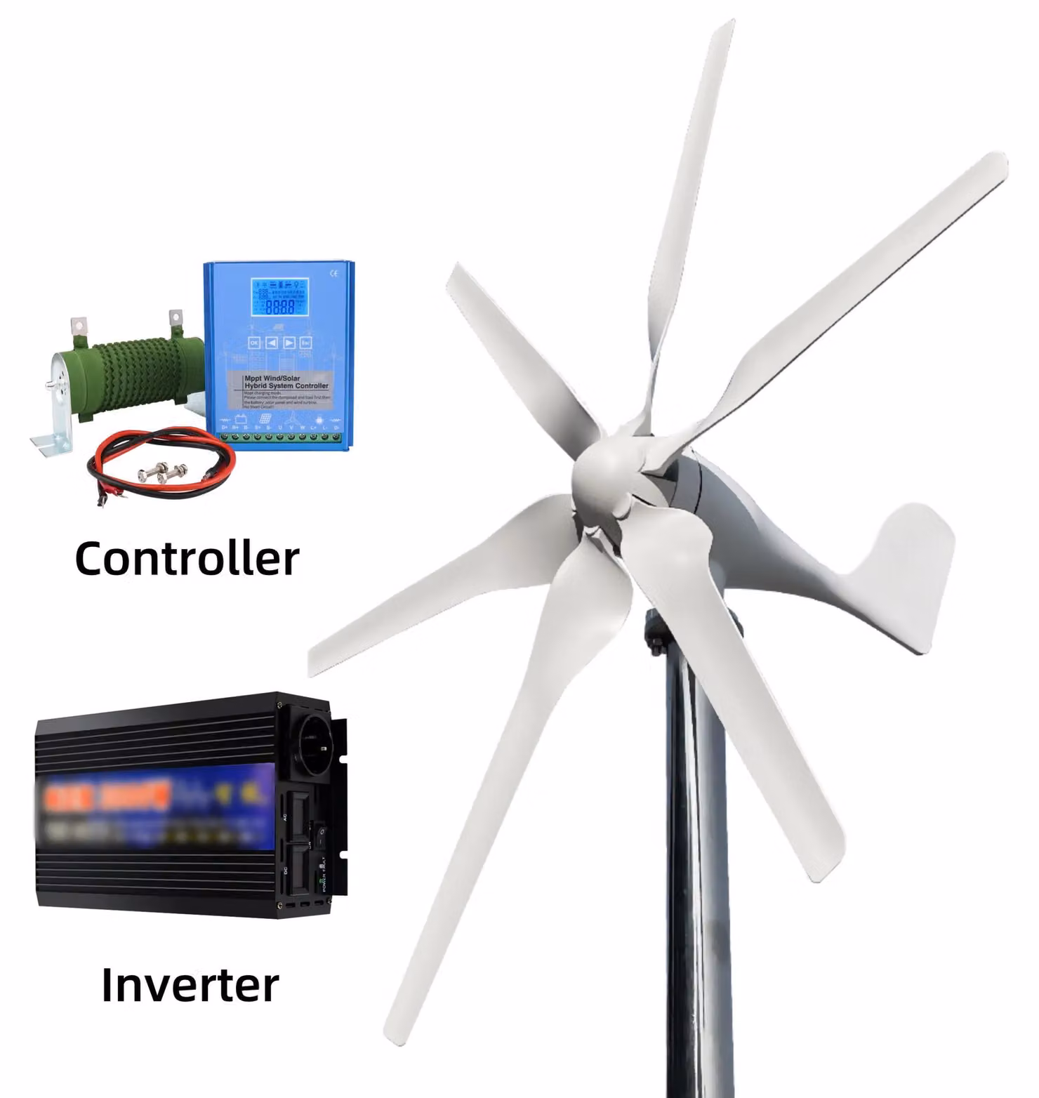 Turbina eolica - Energia sostenibile - Generatore eolico - 6 pale - Potenza: 1000W - Pale in fibra di vetro e basalto - 48V