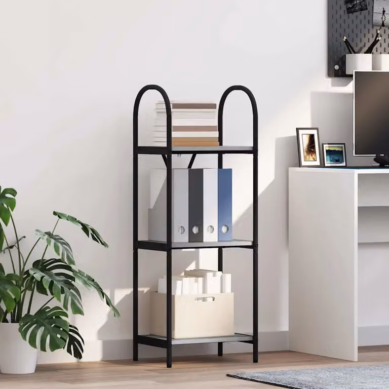 Libreria moderna vidaXL a 3 livelli in metallo e MDF, colore nero e grigio, L 40 cm x P 30 cm x H 109 cm
