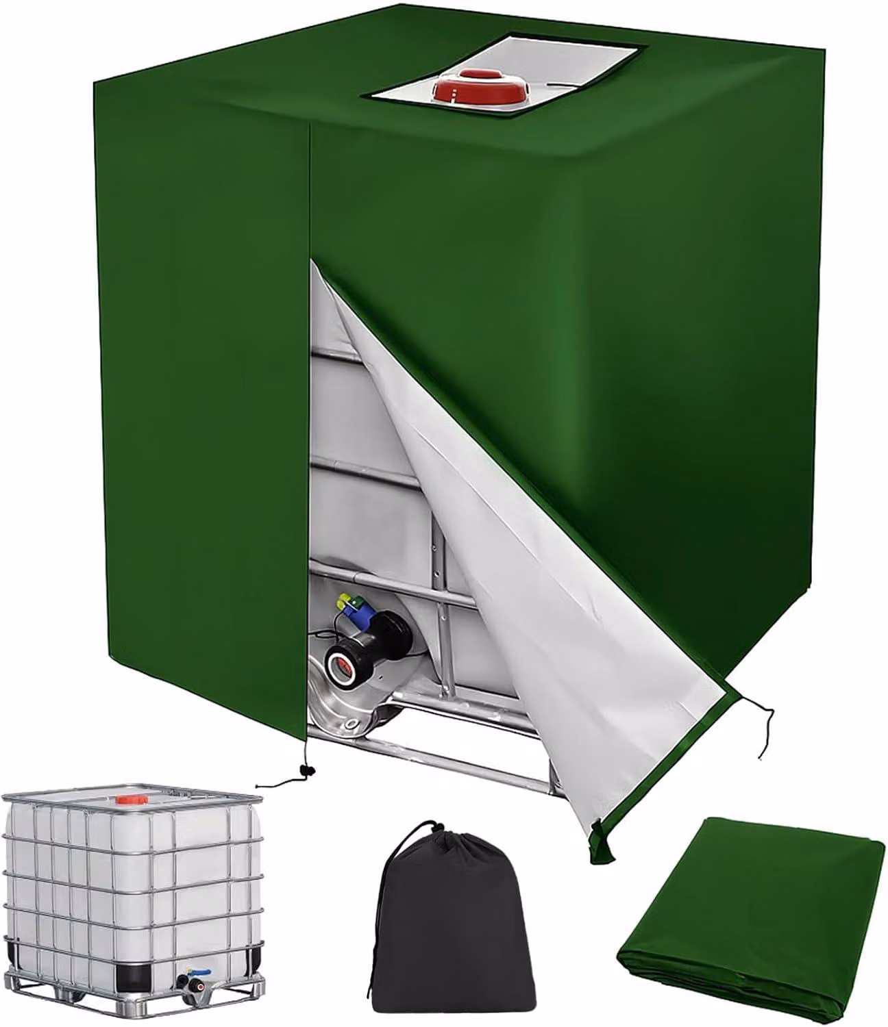 Telo di copertura per serbatoio IBC da 1000 litri, con cerniera - protezione UV e antipolvere, dimensioni 116 x 100 x 120 cm - copertina impermeabile per serbatoio di raccolta dell'acqua piovana
