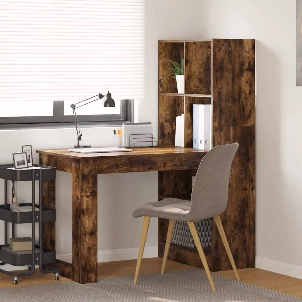 Scrivania moderna vidaXL in legno ingegnerizzato rovere fumé, L 122 x P 67 x H 145 cm