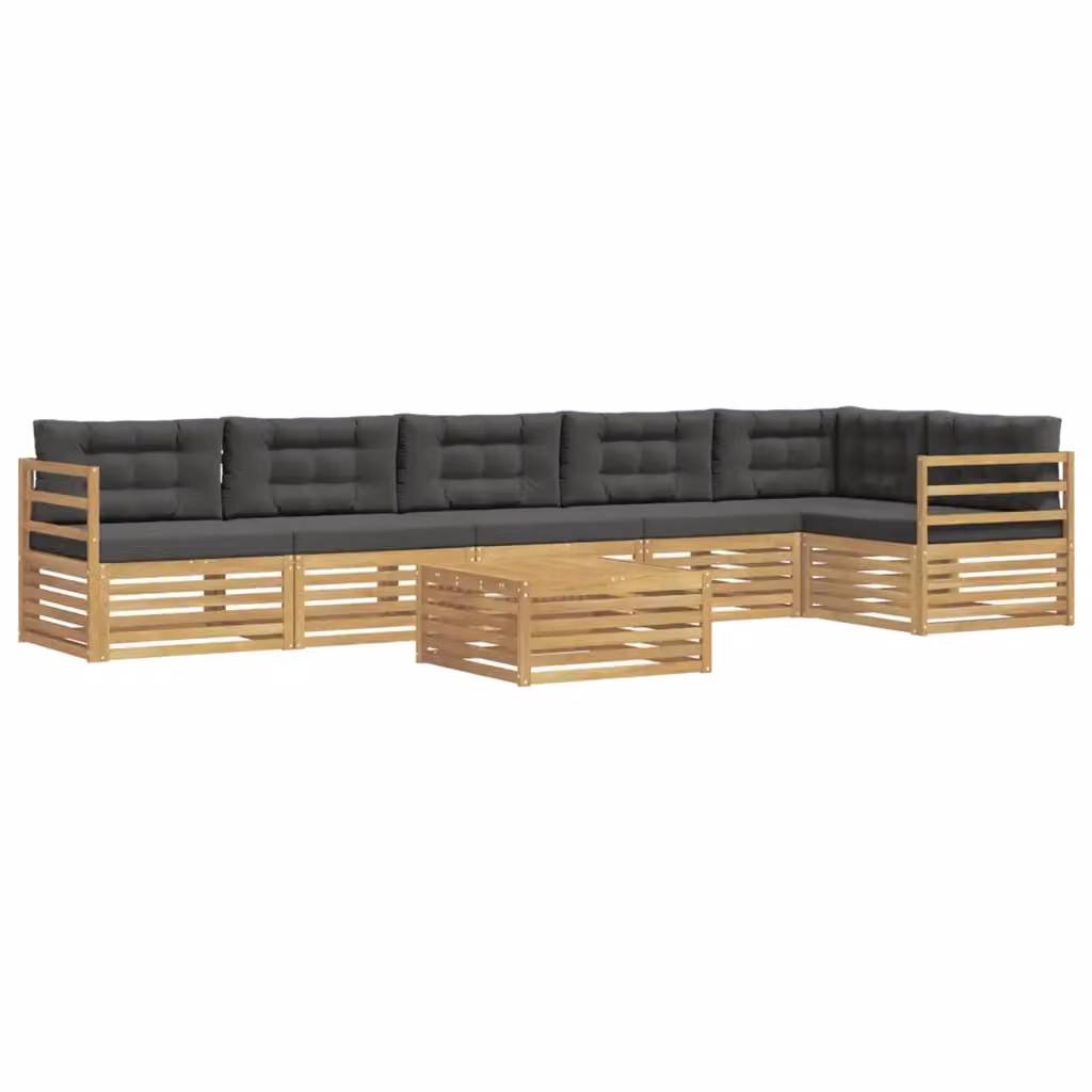 Set di divani da esterno a L vidaXL in legno di acacia con tavolo da caffè, 7 pezzi, Bianco e Antracite – 2