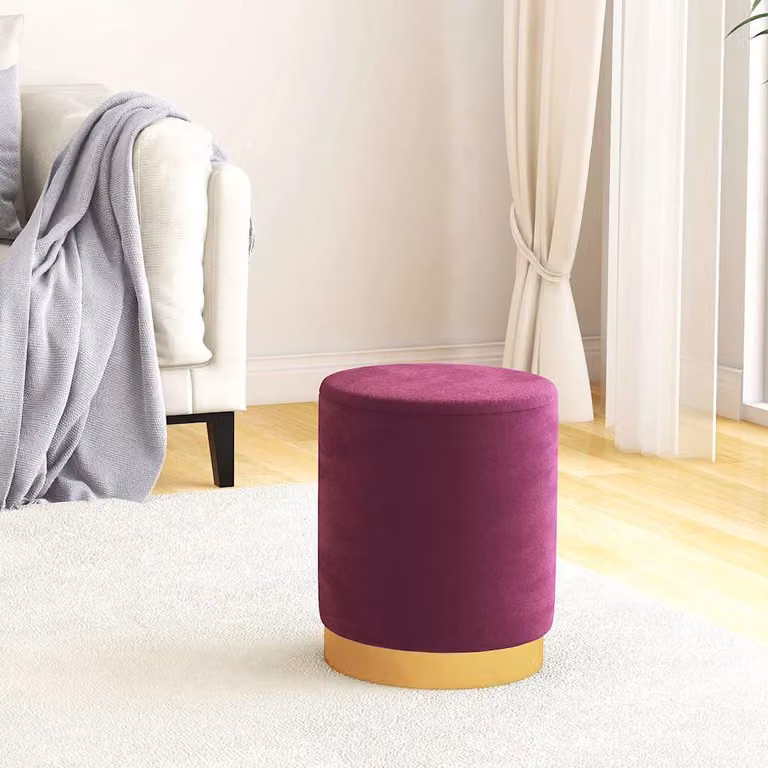 Sgabello rotondo con contenitore vidaXL in velluto viola con struttura in metallo, Diametro: 37 cm, Altezza: 31 cm