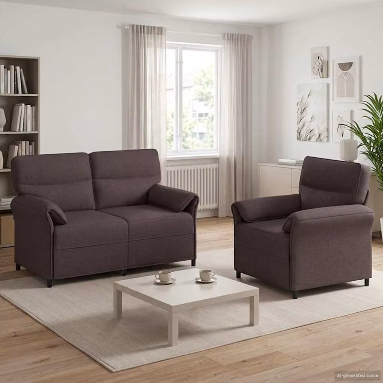 Set di 2 divani moderni vidaXL in tessuto marrone scuro con struttura in metallo e cuscini inclusi per il tuo soggiorno