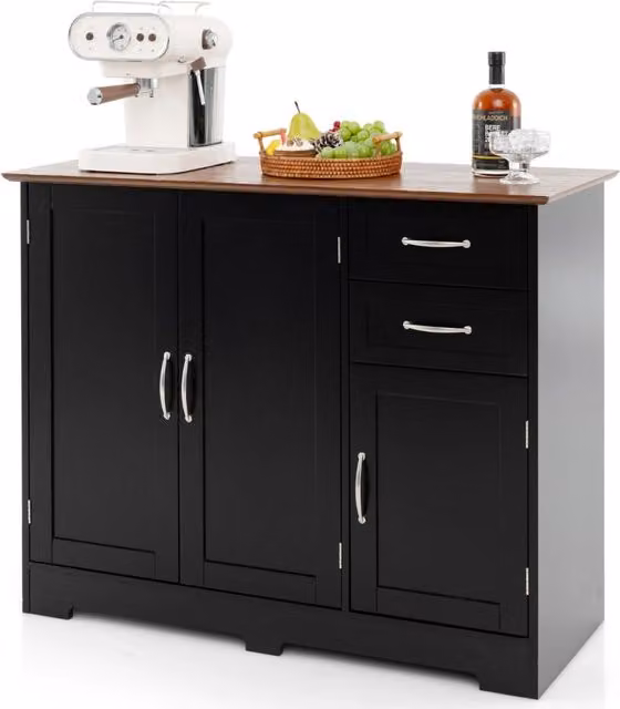 Armadio di stoccaggio moderno con 2 ante e 2 cassetti, Credenza buffet con ripiano regolabile per cucina Nero-Credenze buffet