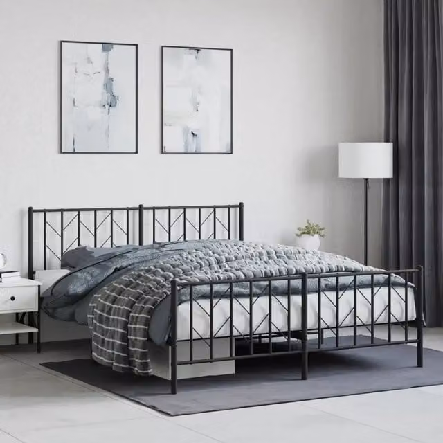 Giroletto vidaXL in metallo nero con pediera e doghe fisse, L/P/H: 200 x 160 x 90 cm – 1