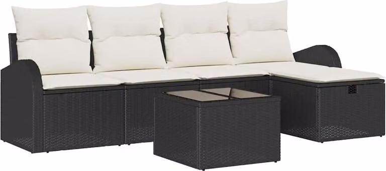 Set Divano da Giardino con cuscino 6 pcs Nero Poly Rattan