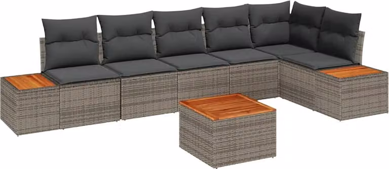 Set Divano da Giardino con cuscino 7 pcs Grigio Poly Rattan