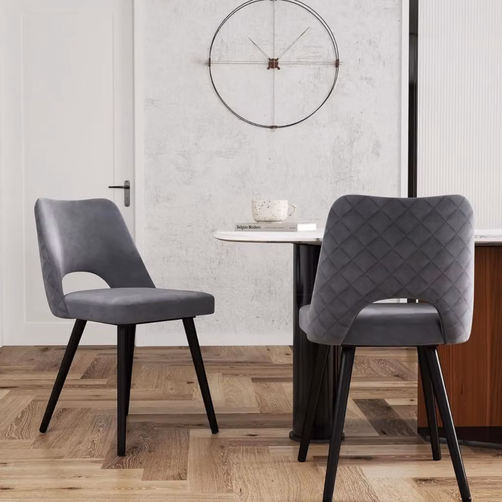 Set di 2 sedie da pranzo moderne con struttura in metallo e seduta imbottita in spugna, colore grigio opaco – 2