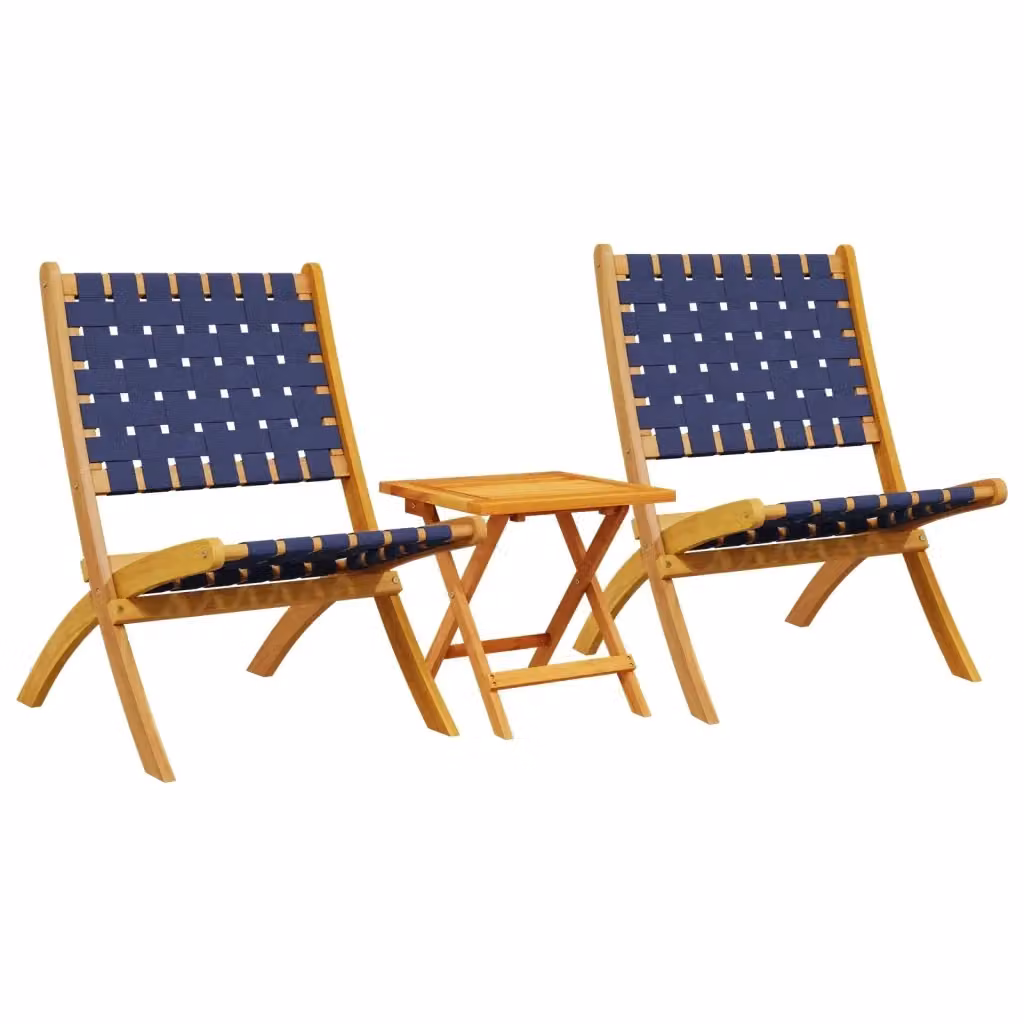 Set da giardino vidaXL composto da 2 sedie pieghevoli e un tavolino in legno di acacia oliato, colori blu e marrone – 2