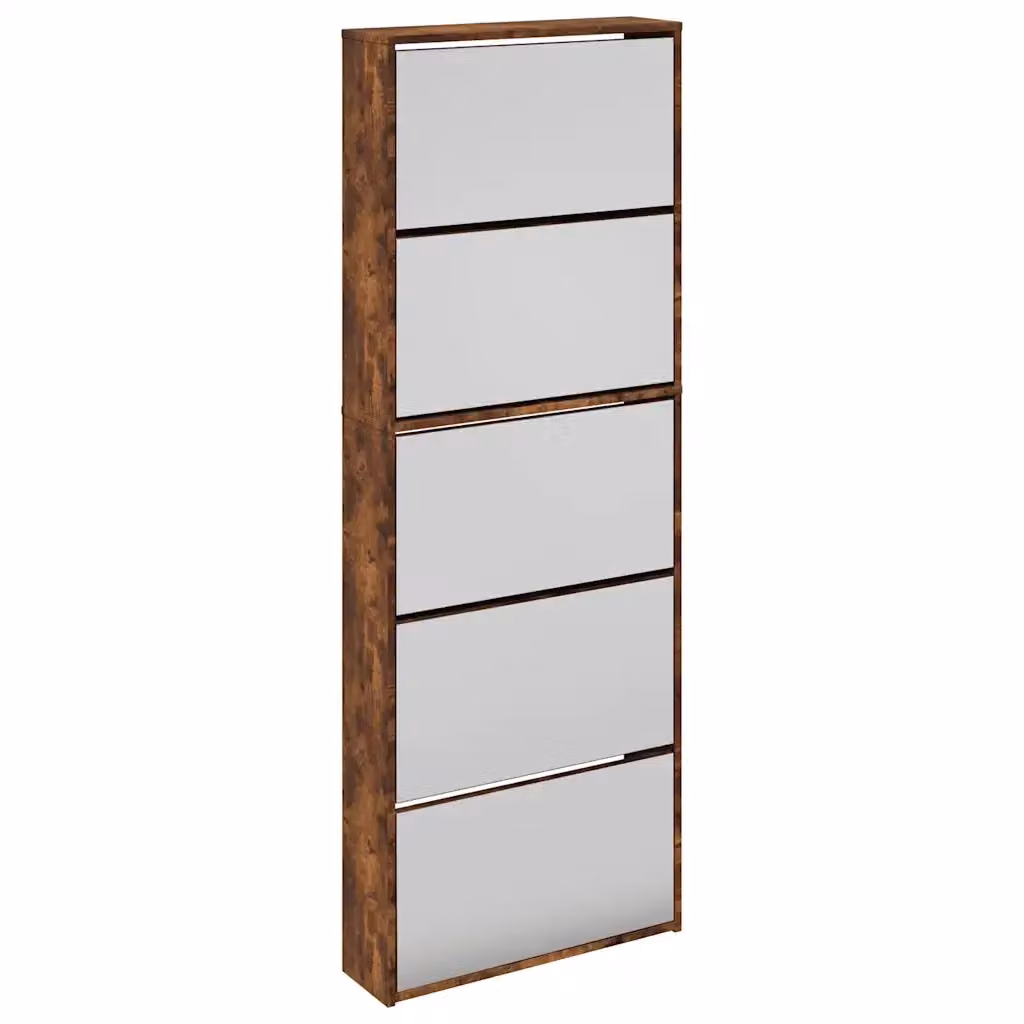 Scarpiera moderna vidaXL con specchio e ante push-to-open in rovere fumo, L: 63 cm, P: 17 cm, H: 169,5 cm – 2