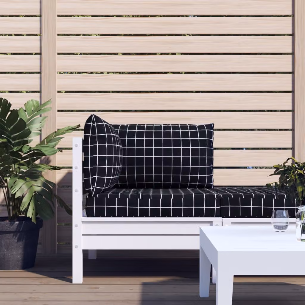Set di 3 cuscini per pallet vidaXL in tessuto Oxford nero con motivo a quadri, impermeabili e traspiranti, L/P/H: 60 x 60 x 8 cm