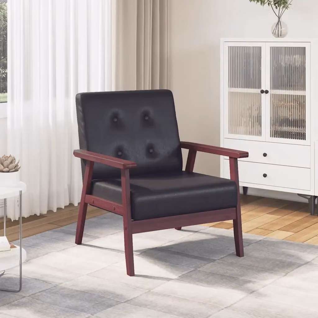 Poltrona Relax Recliner in Similpelle Nera con Struttura in Legno e Braccioli – 2